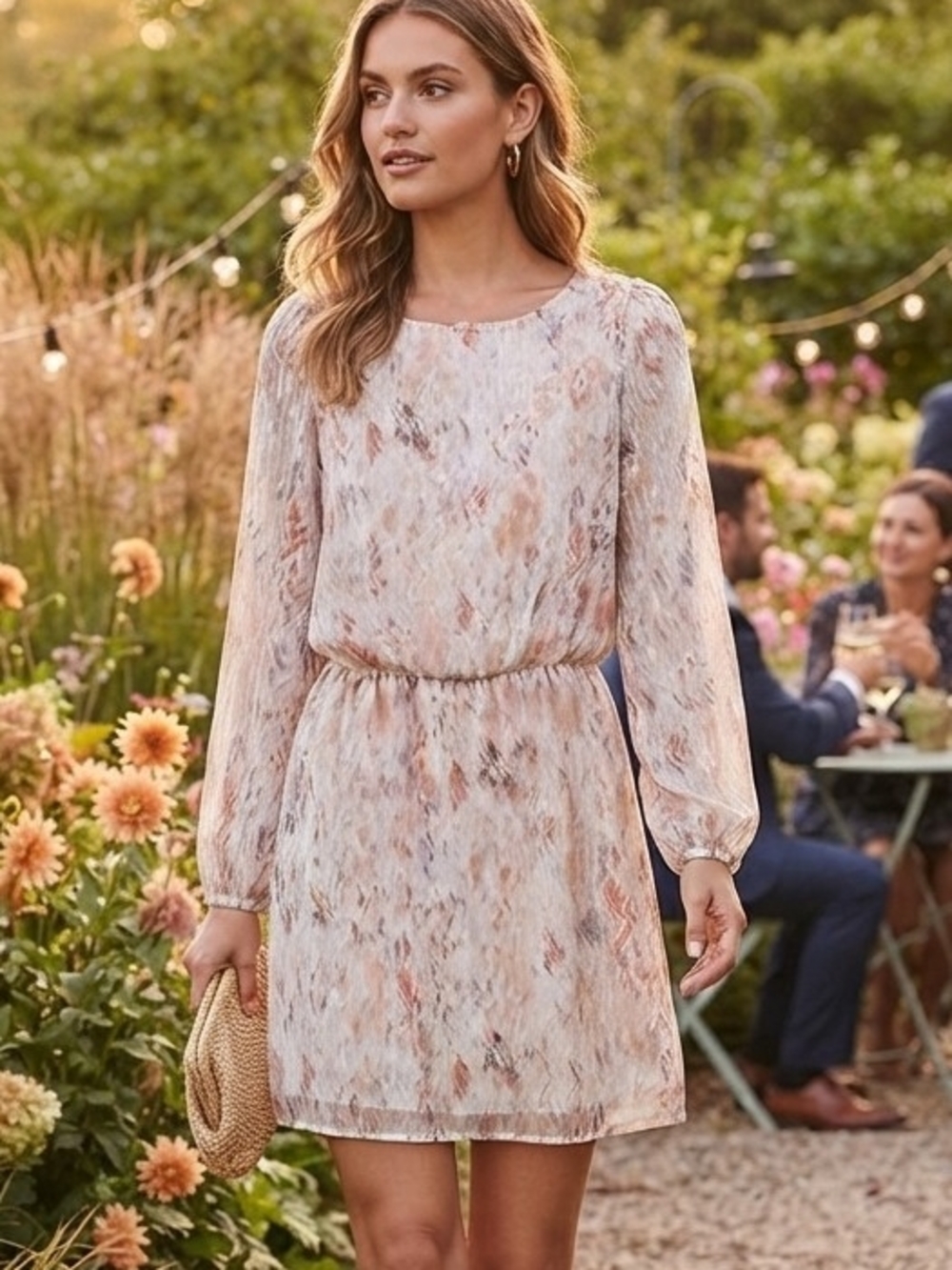White House Black Market Blush & Cream Floral Print Mini Dress